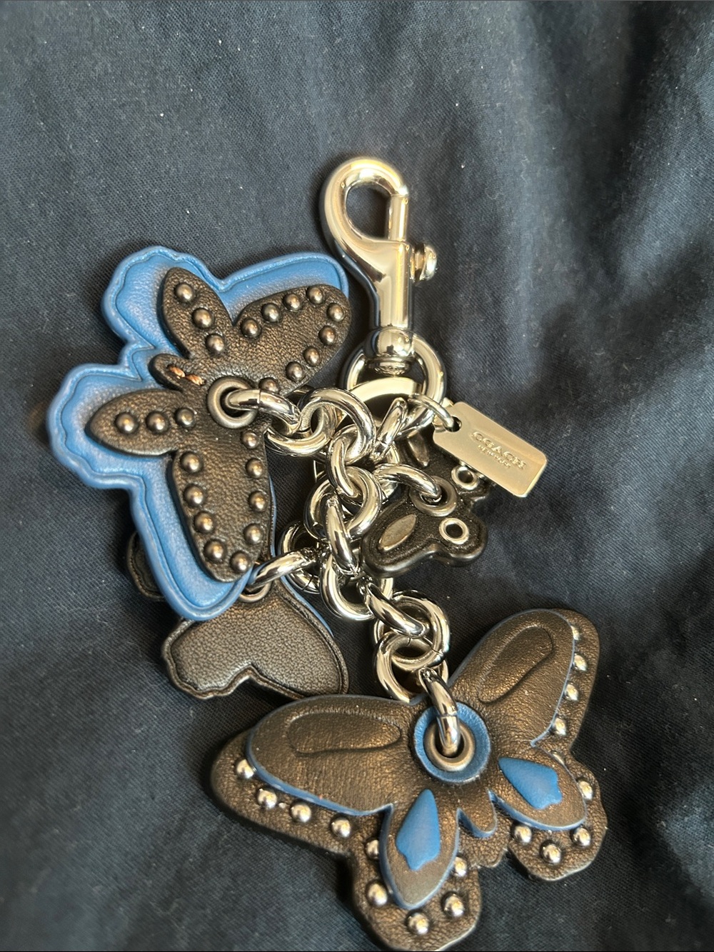 Coach Blue and Brown Butterfly Charm Key & Card Holder Accent